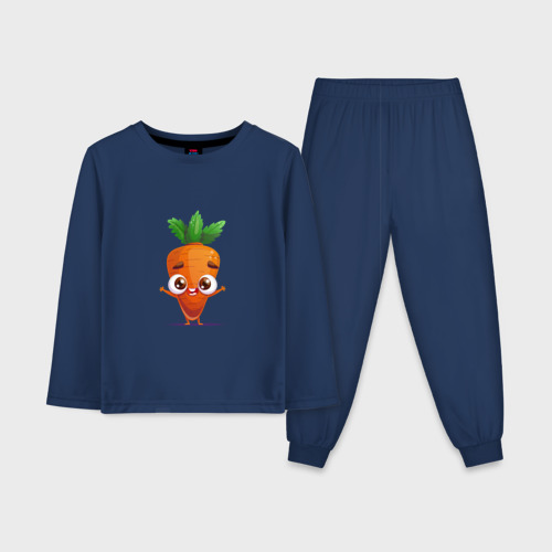 Детская пижама с лонгсливом хлопок с принтом Морковка кавайная, вид спереди #2