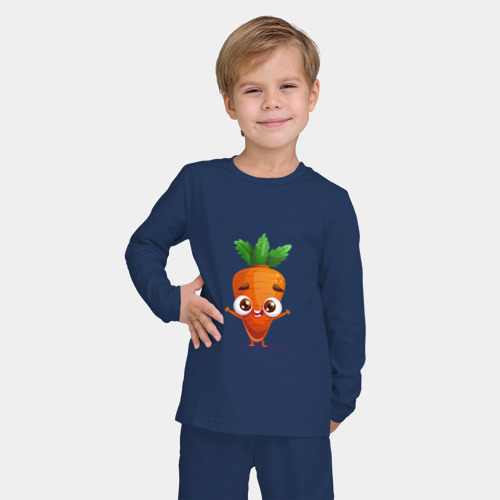 Детская пижама с лонгсливом хлопок с принтом Морковка кавайная, фото на моделе #1