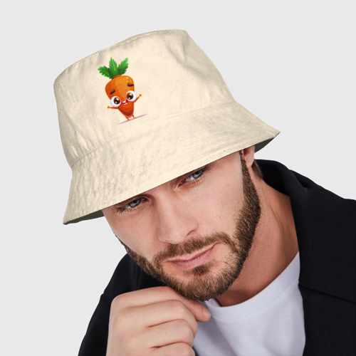 Мужская панама хлопок с принтом Морковка кавайная, фото на моделе #1