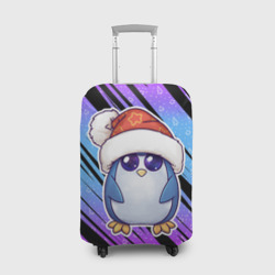 Чехол для чемодана 3D Новогодний пингвин с шапкой