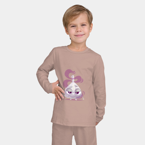 Детская пижама с лонгсливом хлопок с принтом Воняющий улыбающийся чеснок, фото на моделе #1