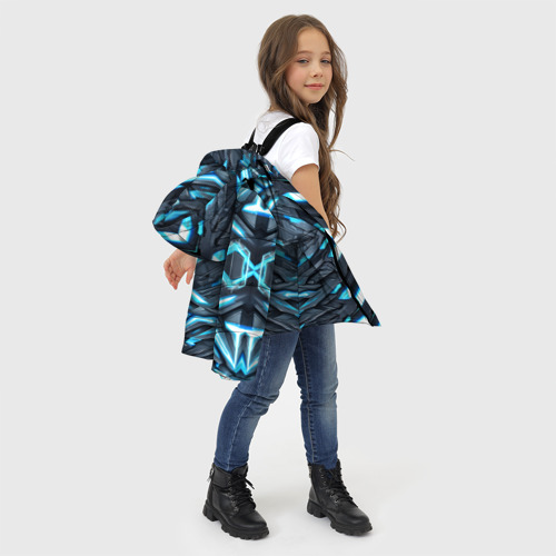 Зимняя куртка для девочек 3D Кибер неоновая броня синяя, цвет черный - фото 6