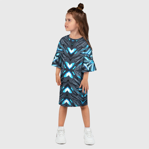 Детское платье 3D Кибер неоновая броня синяя, цвет 3D печать - фото 3
