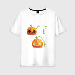 Тыква и свечка – Женская футболка хлопок Oversize с принтом купить со скидкой в -16%