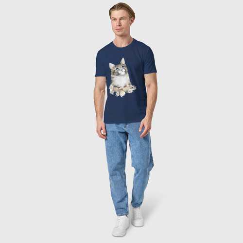 Мужская футболка хлопок с принтом Котик с цветами, вид сбоку #3
