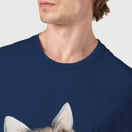 Мужская футболка хлопок с принтом Котик с цветами, фото #4