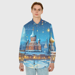 Мужская рубашка oversize 3D Новогодняя Москва - фото 2