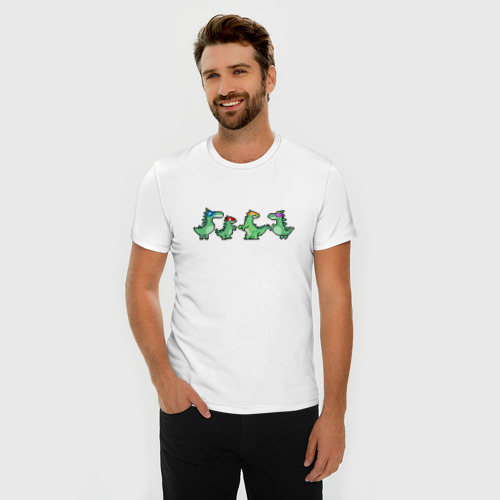 Мужская футболка хлопок Slim Пиксельные динозавры ниндзя в масках, цвет белый - фото 3