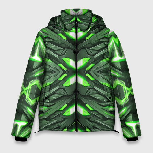 Мужская зимняя куртка 3D Кибер неоновая броня зелёная, цвет черный