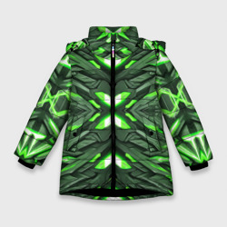 Зимняя куртка для девочек 3D Кибер неоновая броня зелёная