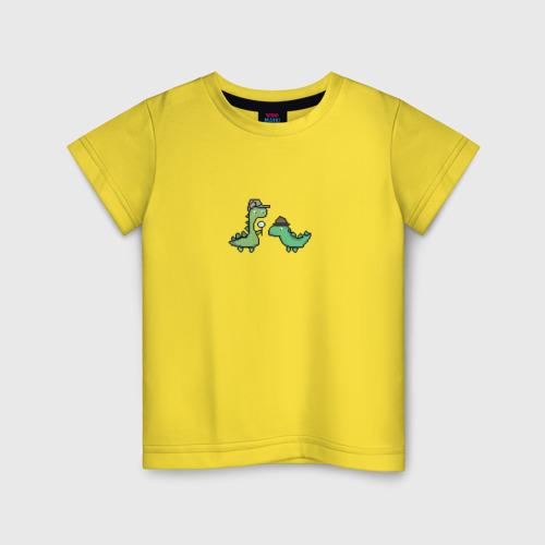 Детская футболка хлопок Пиксельные динозавры Шерлок и Ватсон, цвет желтый