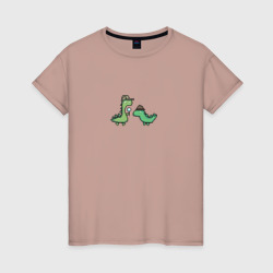 Женская футболка хлопок Пиксельные динозавры Шерлок и Ватсон
