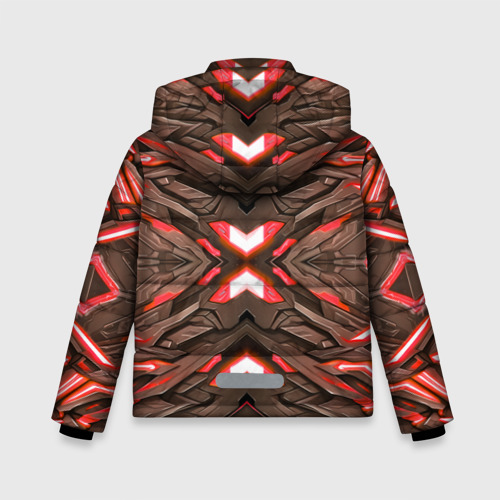Зимняя куртка для мальчиков 3D с принтом Кибер неоновая броня красная, вид сзади #1