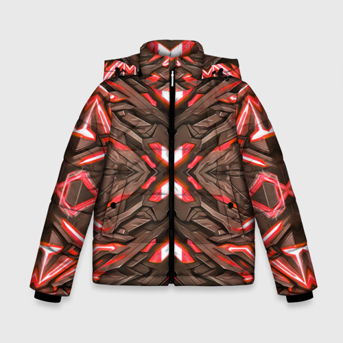 Зимняя куртка для мальчиков 3D с принтом Кибер неоновая броня красная, вид спереди #2