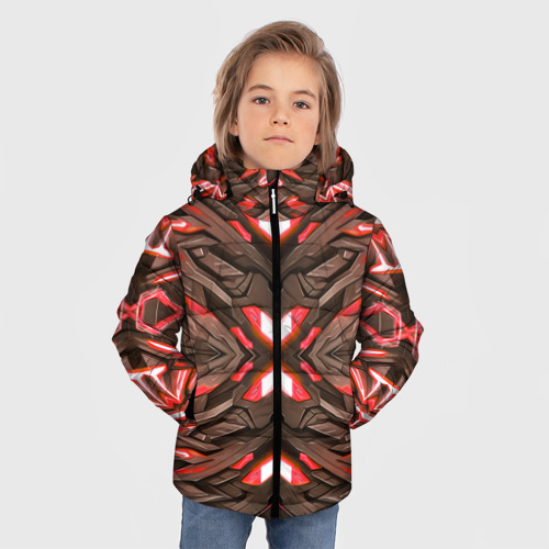 Зимняя куртка для мальчиков 3D с принтом Кибер неоновая броня красная, фото на моделе #1