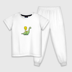 Детская пижама хлопок Пиксельный брахиозавр и стекающий смайлик