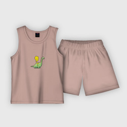 Детская пижама с шортами хлопок Пиксельный брахиозавр и стекающий смайлик