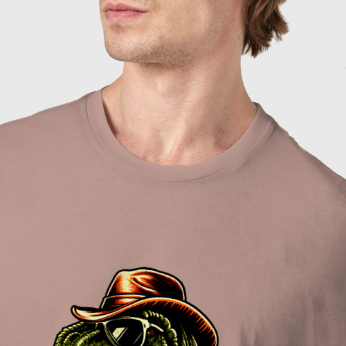 Мужская футболка хлопок с принтом Алкозавр в шляпе, фото #4