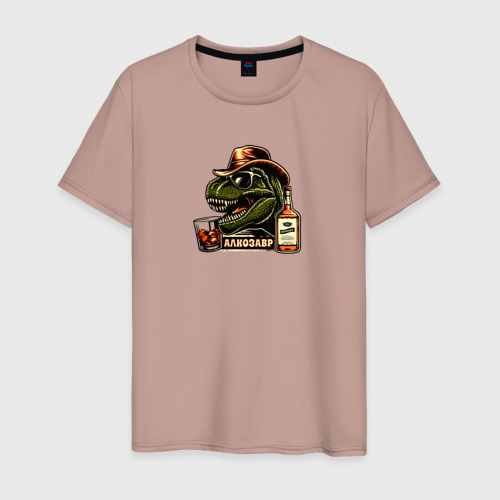Мужская футболка хлопок с принтом Алкозавр в шляпе, вид спереди #2