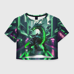 Женская футболка Crop-top 3D Неоновый зеленый дракон