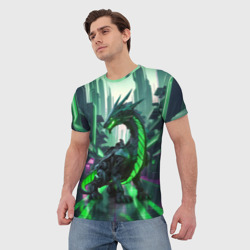 Мужская футболка 3D Неоновый зеленый дракон - фото 2
