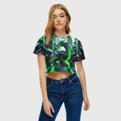 Женская футболка Crop-top 3D Неоновый зеленый дракон - фото 2