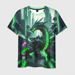 Мужская футболка 3D Неоновый зеленый дракон