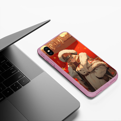 Чехол для iPhone XS Max матовый Девочка партизанка аниме и СССР, цвет розовый - фото 5