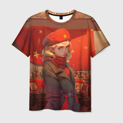Мужская футболка 3D Девушка солдат в берете СССР