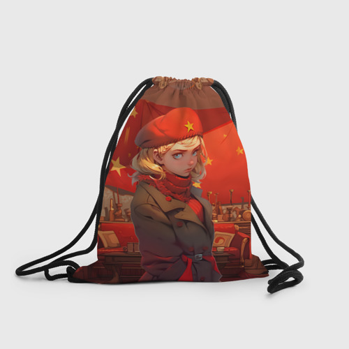 Рюкзак-мешок 3D Девушка солдат в берете СССР