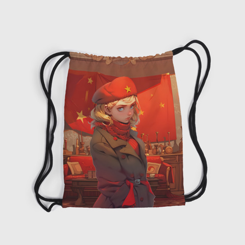 Рюкзак-мешок 3D Девушка солдат в берете СССР - фото 6