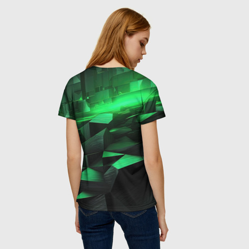 Женская футболка 3D Зеленые квадратные плиты, цвет 3D печать - фото 4