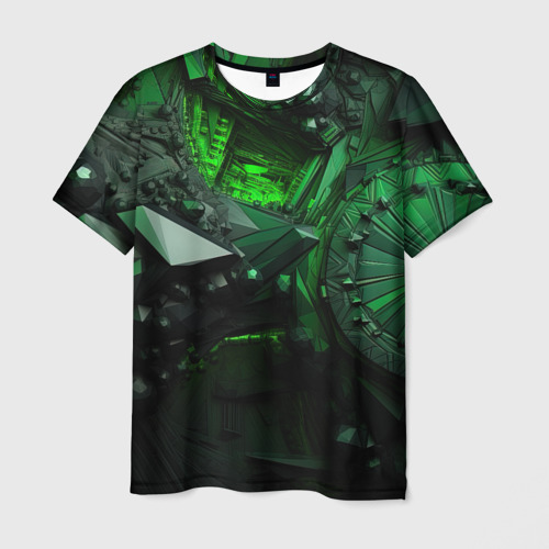 Мужская футболка 3D Объемные  зеленые абстракции , цвет 3D печать