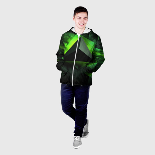 Мужская куртка 3D Зеленые треугольники, цвет 3D печать - фото 3
