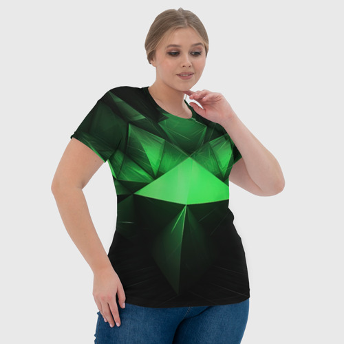 Женская футболка 3D Яркая зеленая геометрия, цвет 3D печать - фото 6