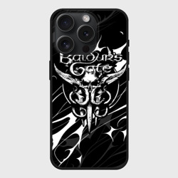 Чехол силиконовый для Apple iPhone 15 Pro матовый Балдурс гейт 3 - логотип черно-белый