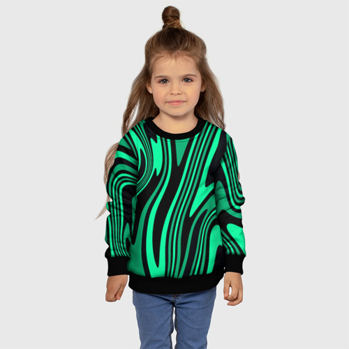 Детский свитшот 3D Абстракция изогнутые линии чёрно-зелёный, цвет 3D печать - фото 7