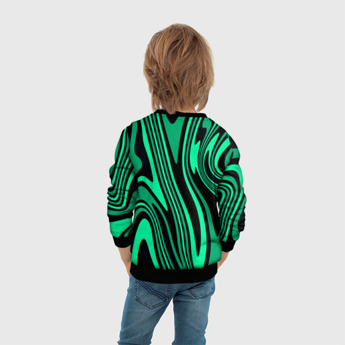 Детский свитшот 3D Абстракция изогнутые линии чёрно-зелёный, цвет 3D печать - фото 6