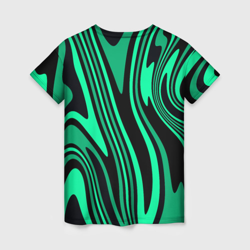 Женская футболка 3D Абстракция изогнутые линии чёрно-зелёный, цвет 3D печать - фото 2