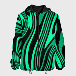 Мужская куртка 3D Абстракция изогнутые линии чёрно-зелёный