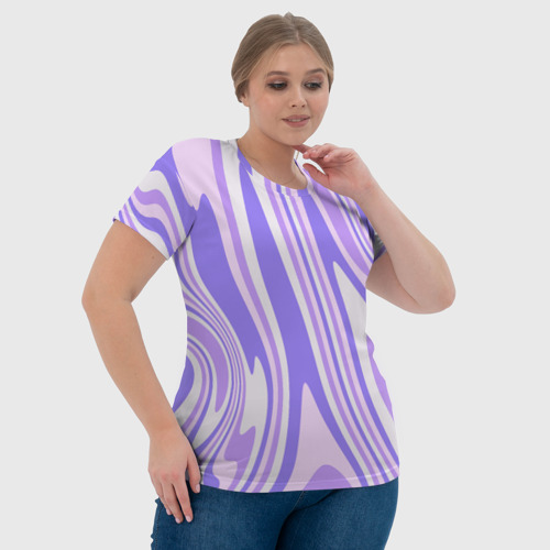 Женская футболка 3D Абстракция волны сиреневый, цвет 3D печать - фото 6
