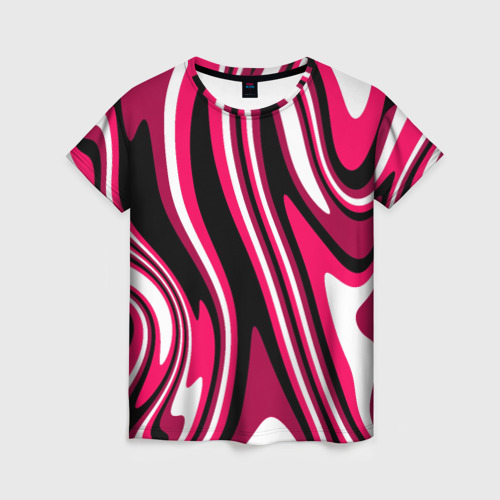 Женская футболка 3D Абстракция волны чёрно-розовый, цвет 3D печать