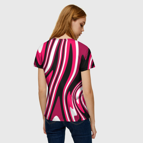 Женская футболка 3D Абстракция волны чёрно-розовый, цвет 3D печать - фото 4