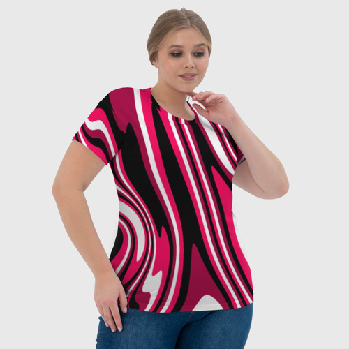 Женская футболка 3D Абстракция волны чёрно-розовый, цвет 3D печать - фото 6