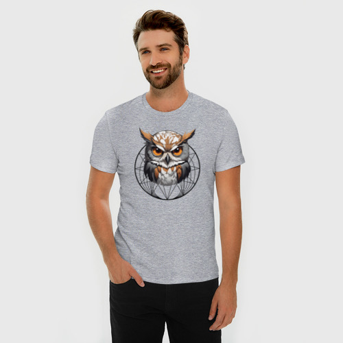 Мужская футболка хлопок Slim Сова с геометрическим узором, цвет меланж - фото 3
