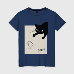 Пабло Пикассо - картина Черная кошка с птицей – Женская футболка хлопок с принтом купить со скидкой в -20%