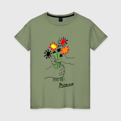 Пабло Пикассо - Букет мира – Женская футболка хлопок с принтом купить со скидкой в -20%