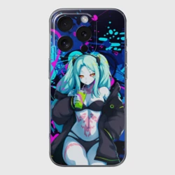 Чехол для iPhone 16 Pro Max силиконовый с защитой камеры Ребекка и граффити - киберпанк 