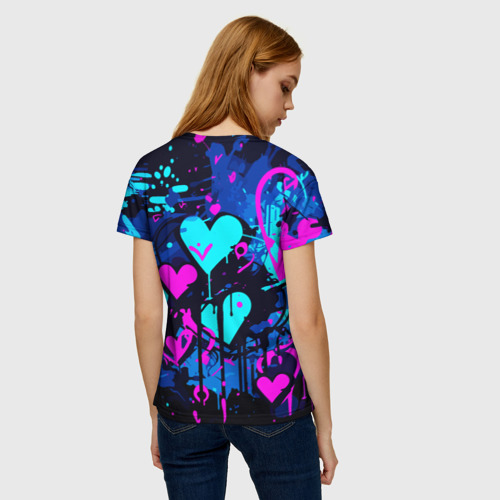 Женская футболка 3D с принтом Ребекка и граффити - киберпанк, вид сзади #2