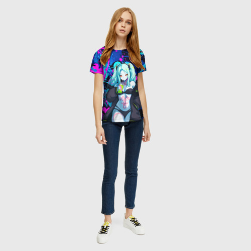 Женская футболка 3D с принтом Ребекка и граффити - киберпанк, вид сбоку #3